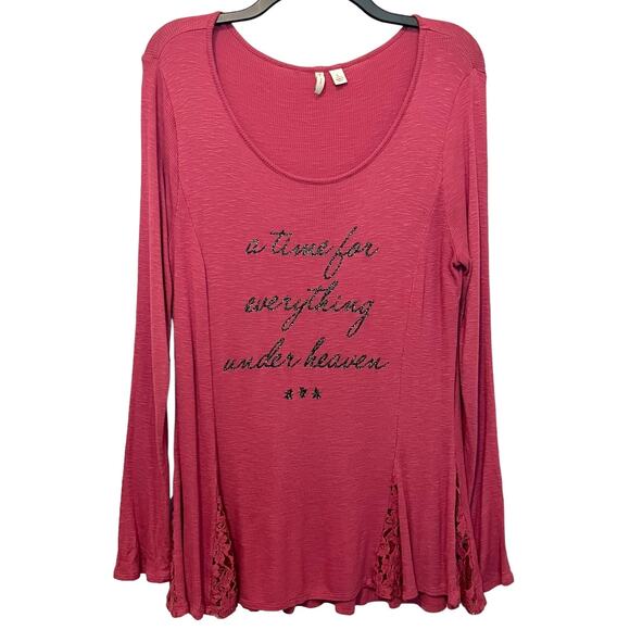 Cato Tops - Cato Time For Everything Top Ribbed Lace Tee Long Sleeve Large